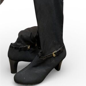 Ralph lauren Black Leather suede knee highs with Gold Buckle